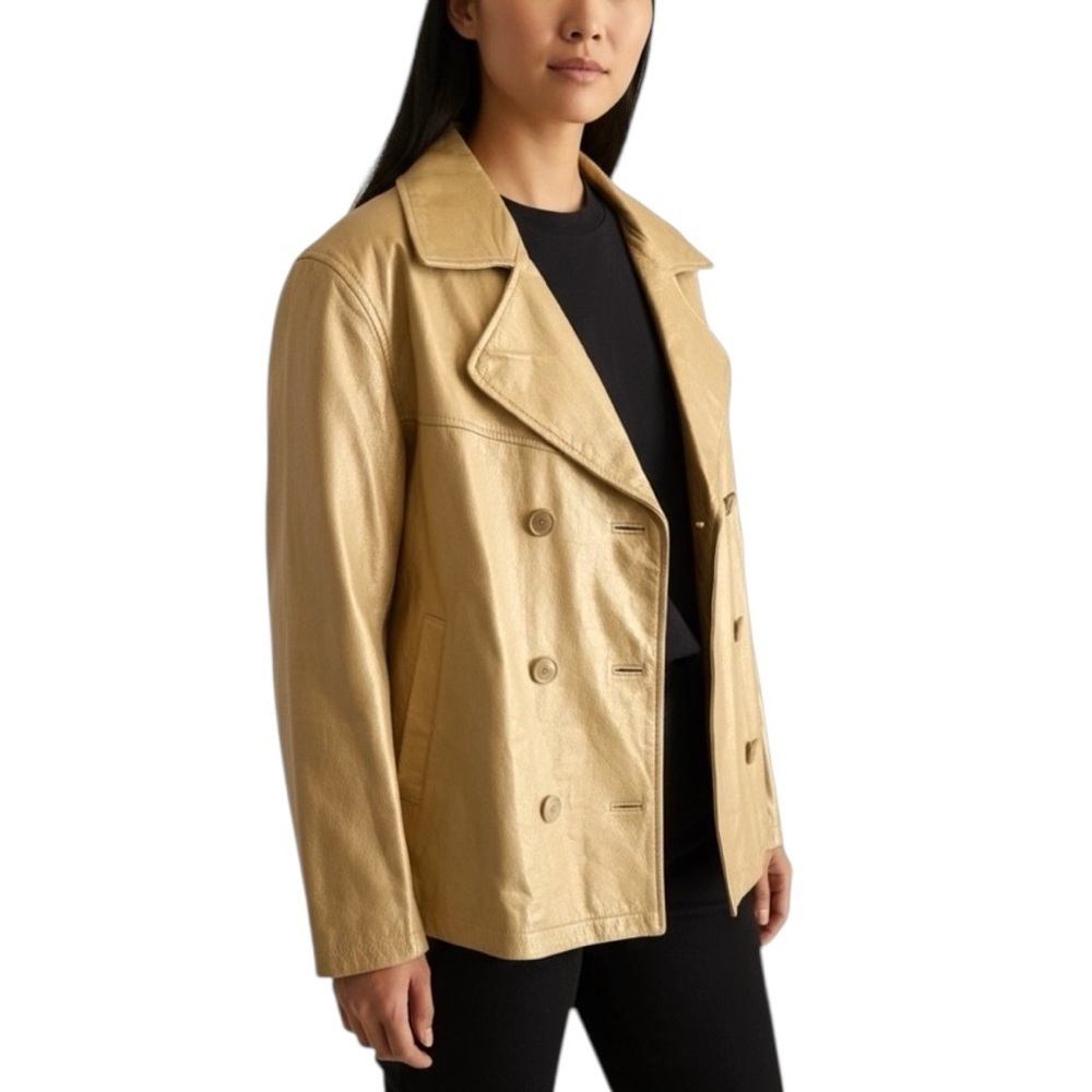 Vintage SANTA FE Gold Leather Jacket Double Breast Blazer